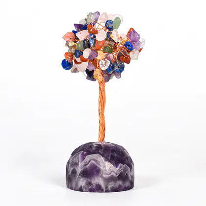 Rainbow Chip Base Crystal Tree (Multi-color) Amethyst, Home Office Desktop Decor
