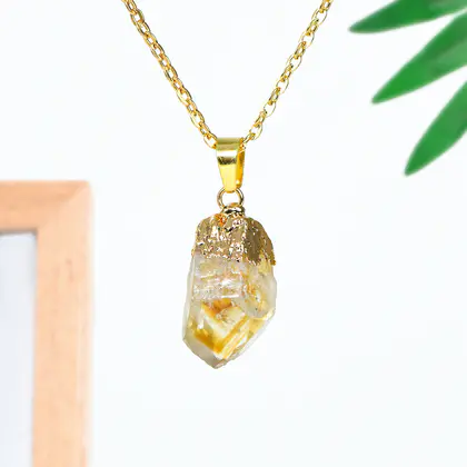 Natural Citrine Point Electroplated Necklace, Gold Plated Raw Crystal, Wholesale