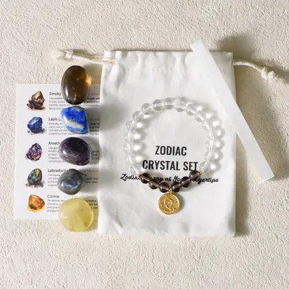 12 Zodiac Healing Stones with Piezoelectric Clear Quartz Bracelet Gift Box
