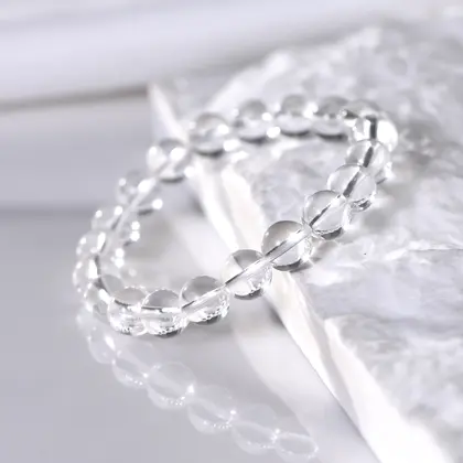 [Plain Circle] White Crystal Beaded Single Ring Bracelet