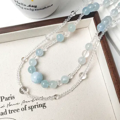 Aquamarine & Clear Quartz Layered Necklace (2 pcs) BBB112