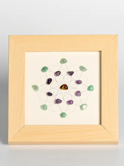 Flower of Life Crystal Photo Frame, Flower Design, Raw Stone, Wooden, Housewarming Gift