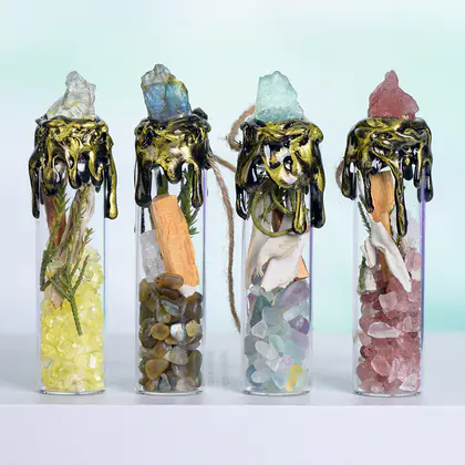 Crystal Cleansing Bottle, Natural Chips Wish Bottle, Hemp Rope Wood Cork, Chakra Energy Bottle