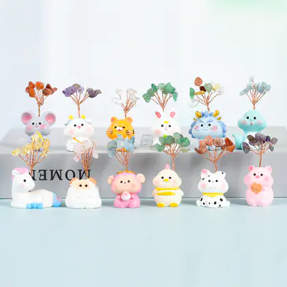 12 Zodiac Base Crystal Tree Ornament, Amethyst, Home Office Desktop Decoration