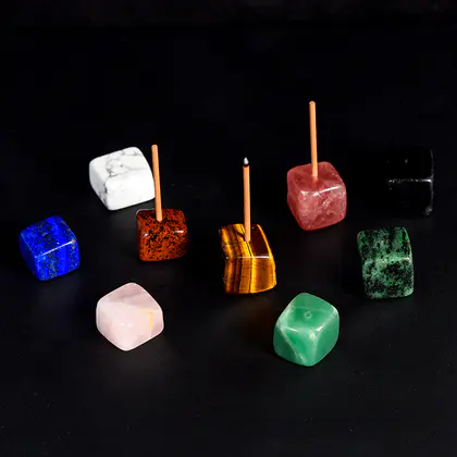 Crystal Cube Tumbled Stone Incense Holder (Multi-color) Pink/Purple/White, Burner Base