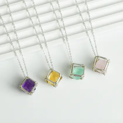 Raw Stone Wire-wrapped Sugar Cube Pendant