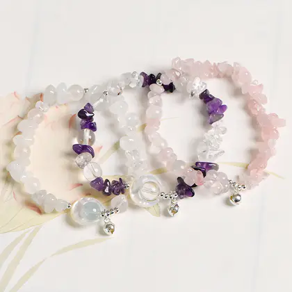[Design] Gravel Moon Flower Bracelet Pink Amethyst White Crystal