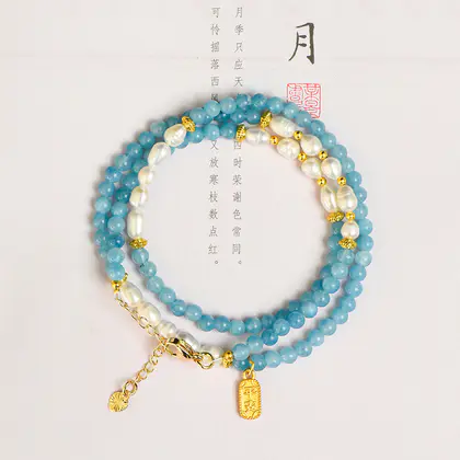 [Design] Aquamarine pearl necklace collarbone necklace