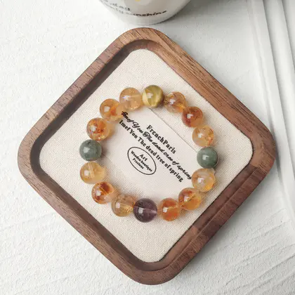 [Design] Yellow Pagoda Crystal Golden Tiger Eye Green Hair Crystal Bracelet BAC1566