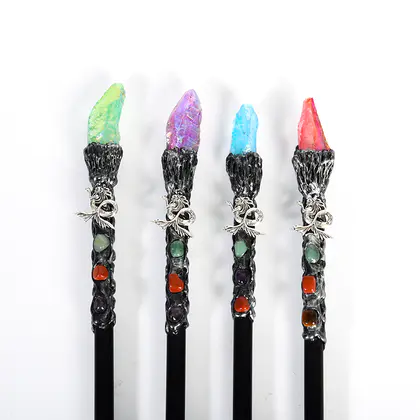 Magic Wand / Scepter (Mermaid) Natural Clear Quartz Plated Raw, Cleansing Wand Prop