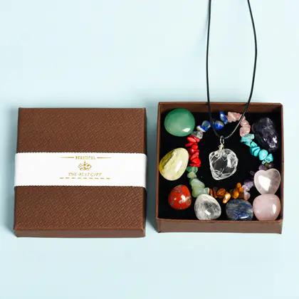Chakra Combo Crystal Set Crystal Set Cross-border Hot Raw Stone Bracelet Rolling Grindstone Christmas Set White Crystal Powder Festival Gift Ornament