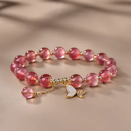 [Design] Strawberry crystal single ring bracelet (butterfly)
