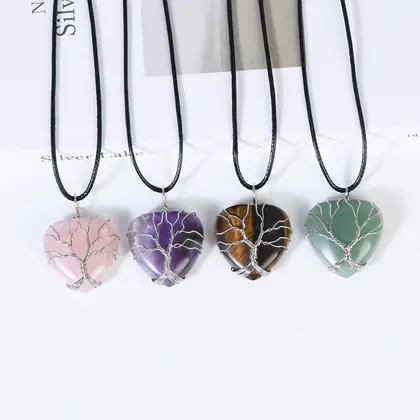 Crystal Heart Wire-wrapped Tree of Life Pendant