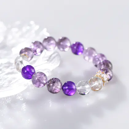 [Design] Natural White Crystal Amethyst Amethyst Design Bracelet Amethyst Sweet Bracelet Women's Single Ring Design Bracelet Ins Niche Bracelet