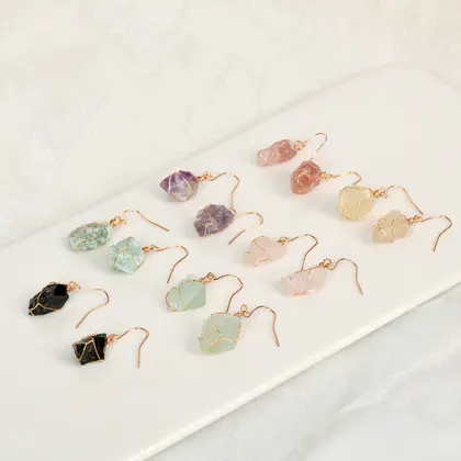Raw Crystal Earrings, Best Seller, Mixed Irregular Raw Stone, Creative Simple Handmade