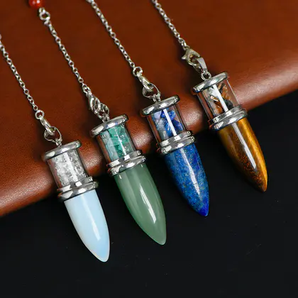 Crystal Chips Hourglass 7 Chakra Pendulum CG010