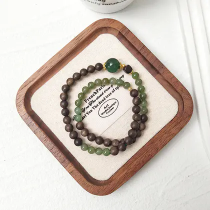 [Design] Jasper Fragrant Wood Double Ring Bracelet BAC1338