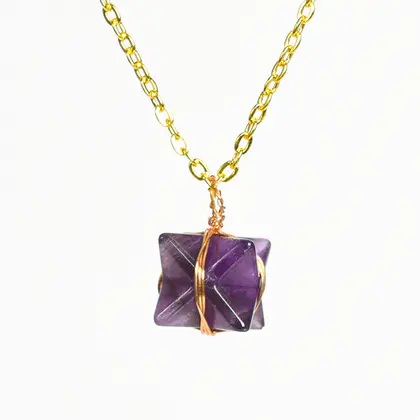 Wire-wrapped Merkaba Pendant (Multi-color) Best Seller, Clear Quartz & Rose Quartz, Simple