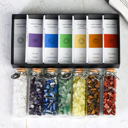 Seven Chakras Wishing Bottle Set Box Colorful Crystal Crushed Stone Drift Bottle