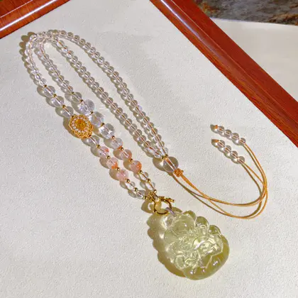 [Design] Natural Yellow Crystal Nine-tailed Fox Sweater Chain Wishing Fox Pendant Peach Blossom Necklace Sweater Chain Gift