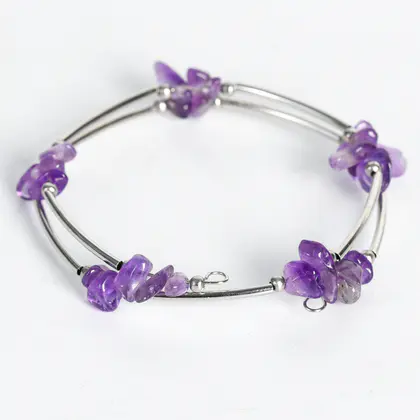 Double-layer Chip Stone Bracelet, Mixed Natural Crystal, Handmade, Rose Quartz