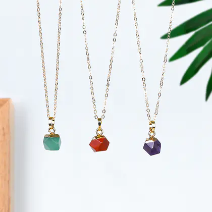 8mm Crystal Atrophy Electroplated Gold Pendant Cross-border Fine Natural Amethyst Prismatic Gold Plated Pendant Irregular Crystal Necklace Accessories Wholesale