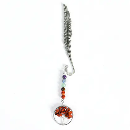 Chakra Bead Tree of Life Pendant Feather Bookmark (Multi-color)
