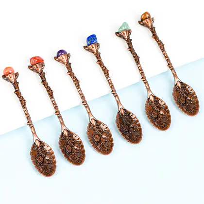 Raw Crystal Coffee Spoon, Vintage Carved Stirring Spoon, Dessert Spoon