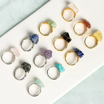Raw Crystal Wire-wrapped Ring, Best Seller, Open Band, Adjustable, Amethyst & Clear Quartz