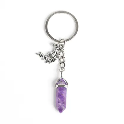 Moon Double-terminated Point Keychain (Multi-color) Natural Crystal, Car & Bag Charm