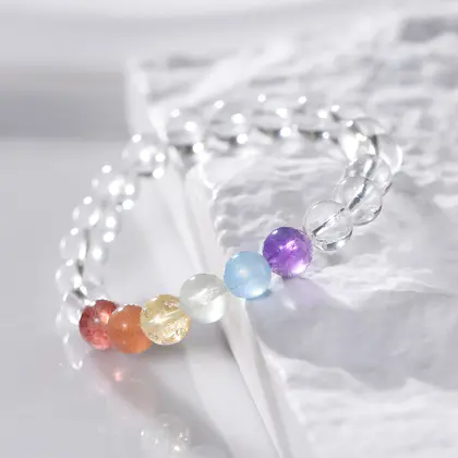 [Vegan] Natural Crystal Rainbow Gradient Bracelet White Crystal Yellow Crystal Aquamarine Amethyst Strawberry Crystal Bracelet Zodiac Bracelet Bracelet Gift