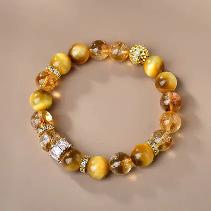 [Design] Natural Assay Crystal + Golden Tiger Eye Bracelet