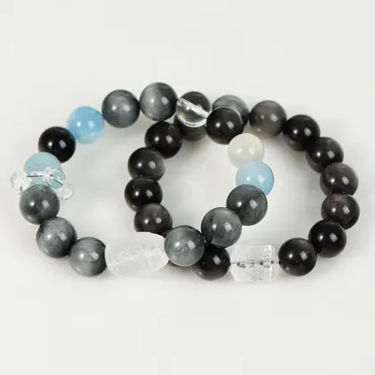 [Design] Couple's Obsidian White Crystal Bucket Zhuhai Amber Bracelet Bracelet