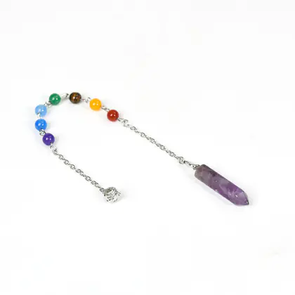 Chakra Bead Pendulum Pendant, New Arrival, 7-facet Colorful, Hexagonal Point Crystal Cone