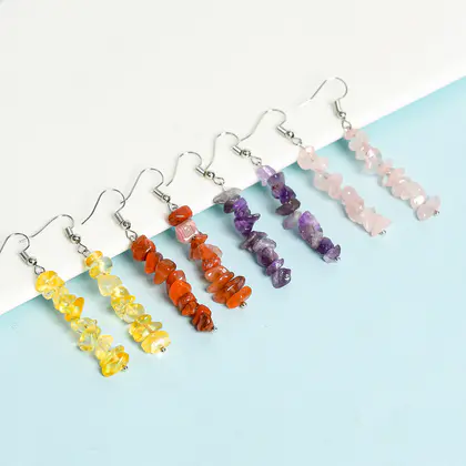 Long Chip Earrings (Multi-color) Best Seller, Mixed Crystal Chips, Creative Simple Handmade