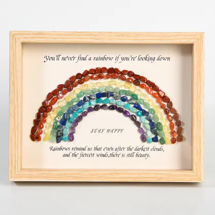 Rainbow Crystal Photo Frame, Raw Chip Stones, Wooden, Housewarming Gift