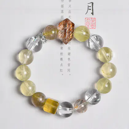 [Design] Yellow crystal white crystal black gold ultra-double-pillar single ring bracelet