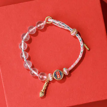 'Pass Every Exam' Wenchang Knot (Rose Quartz, Clear Quartz)