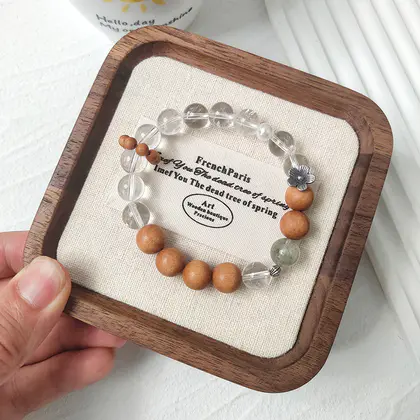 [Design] White crystal old sandalwood green hair crystal Chinese bracelet BAC1248