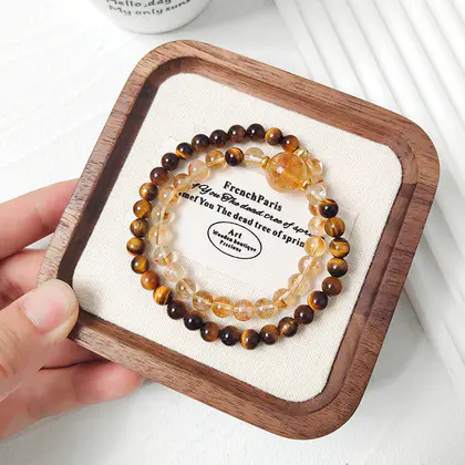 [Design] Yellow Tiger Eye Yellow Tower Crystal Double Ring Bracelet BAC1250