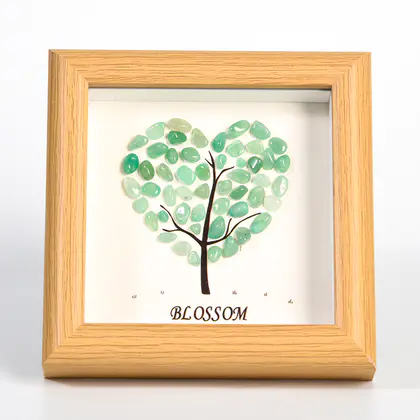 Heart-shaped Crystal Decorative Frame (Multi-color) Raw Stone, Wooden, Housewarming Gift