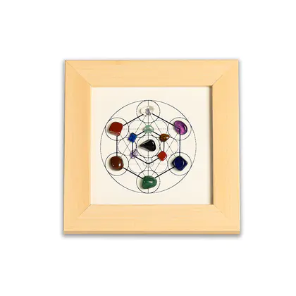 Metatron Hexagon Crystal Photo Frame, Raw Stone, Wooden, Housewarming Gift