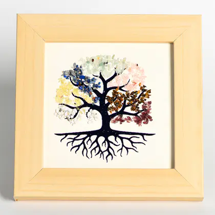 Tree of Life Crystal Decorative Frame (Multi-color) Roots Raw Stone, Housewarming Gift